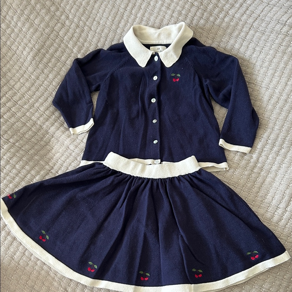 Konges Sløjd Navy Blue and White Cherry Embroidered Outfit